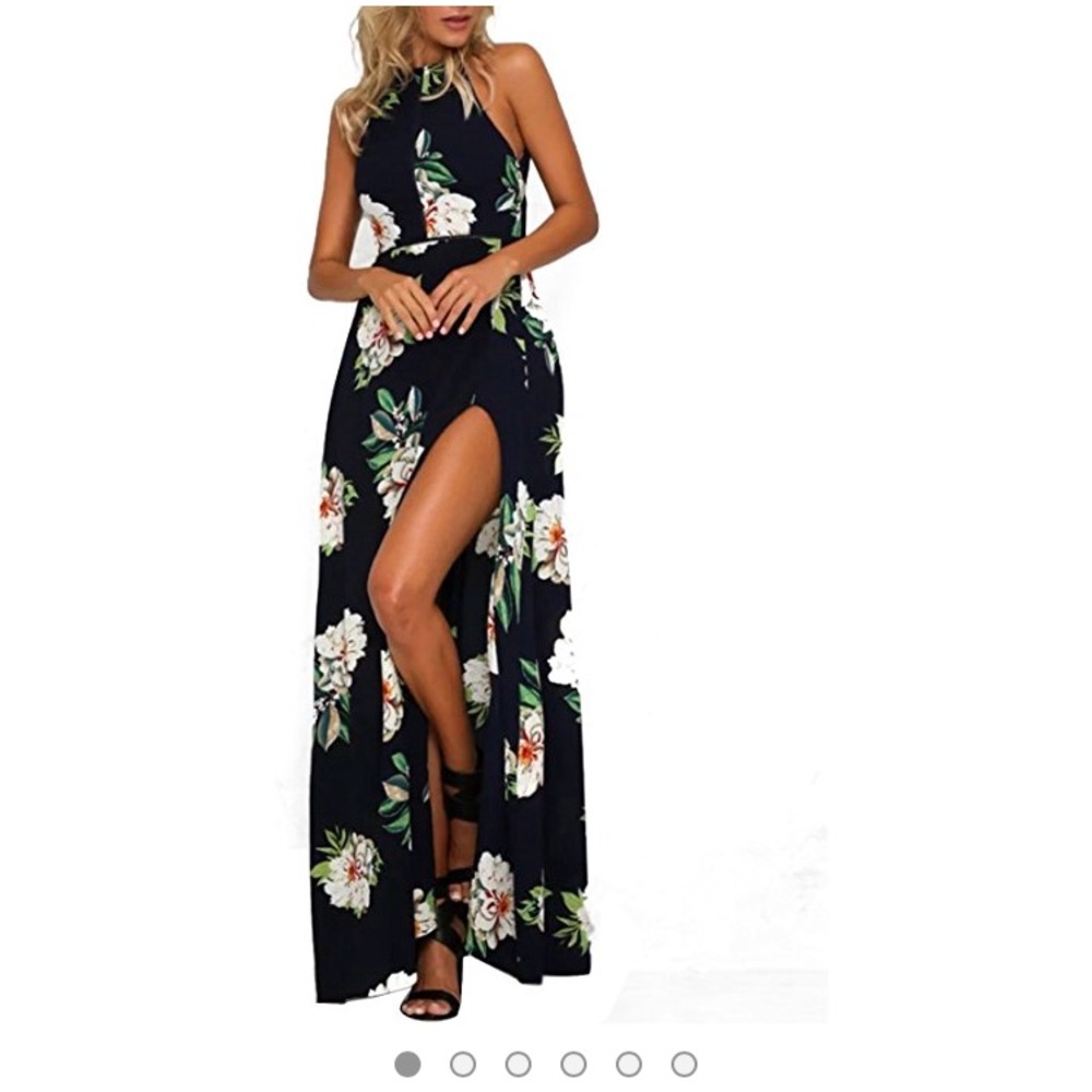 Navy black floral maxi with slit